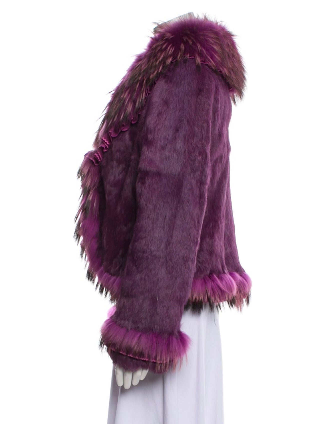 Purple Leather Faux Fur Coat