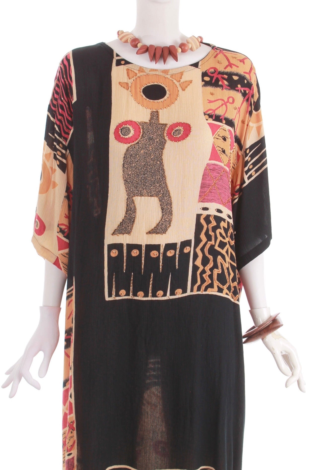 80s Textured Batik Tribal Dress