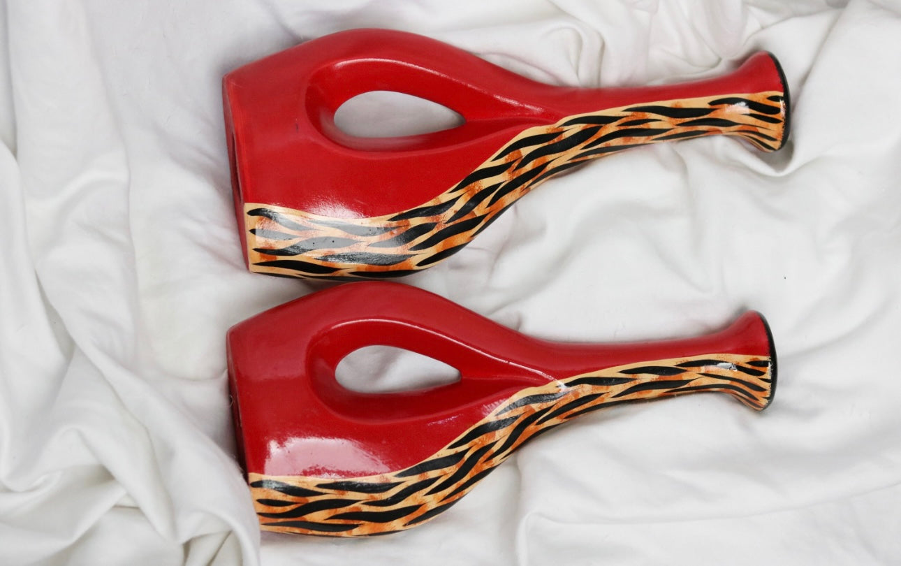 80s Red Animal Print Candle Holders