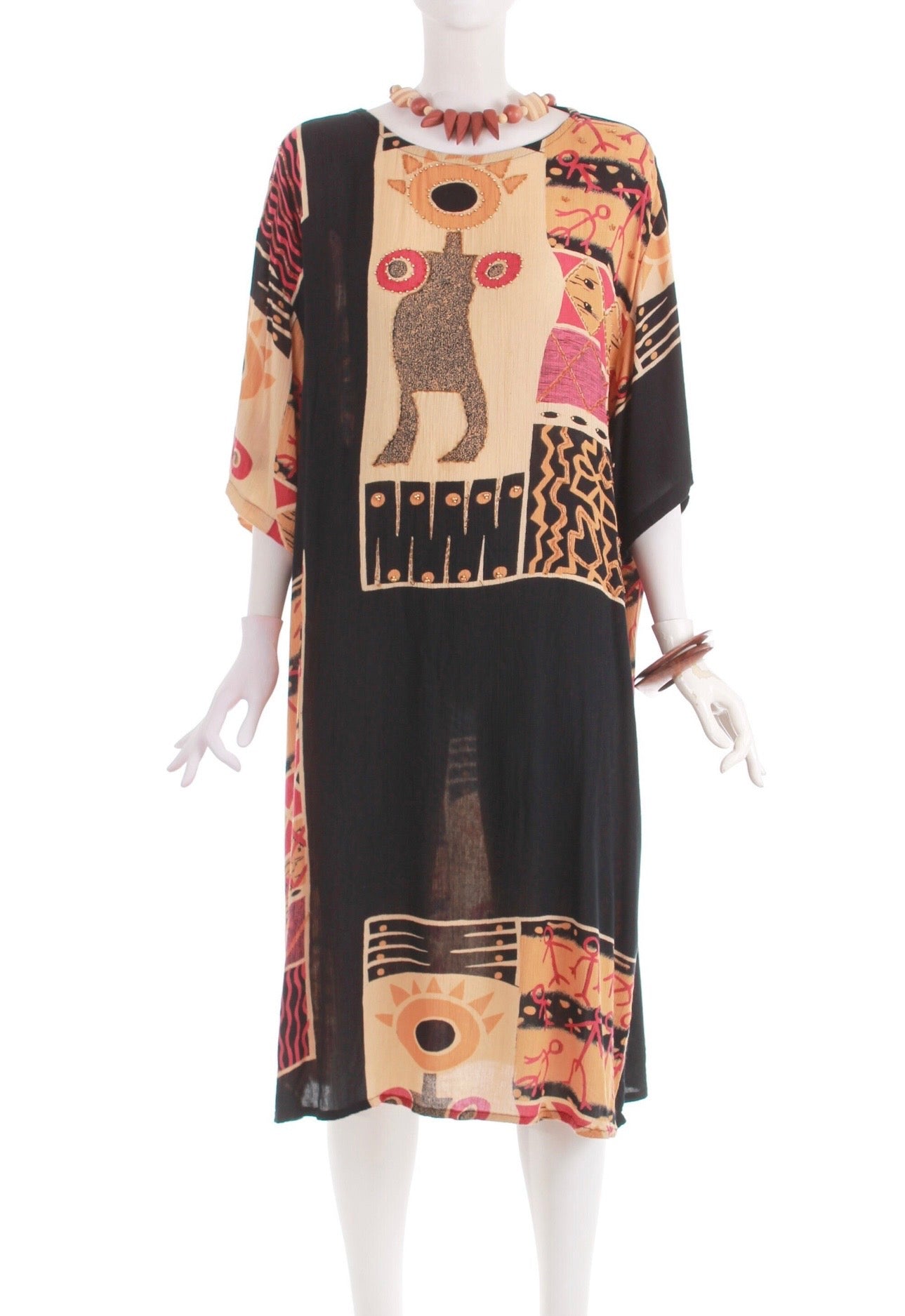 80s Textured Batik Tribal Dress