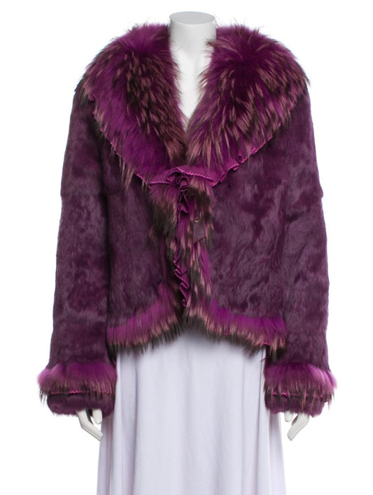 Purple Leather Faux Fur Coat
