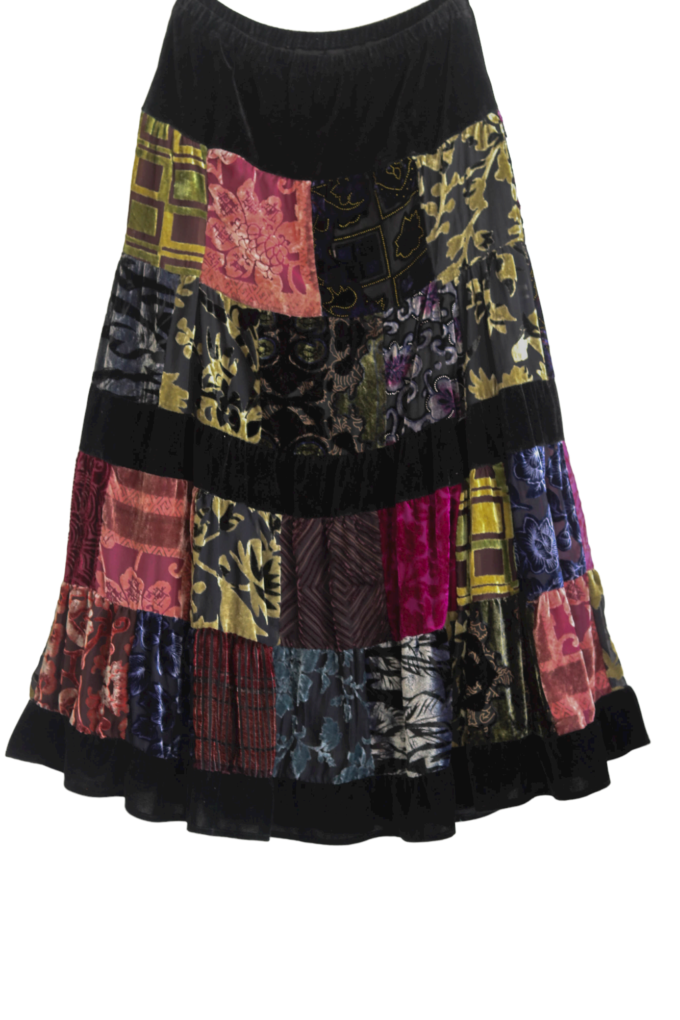 90a Velvet Colorful Patchwork Skirt